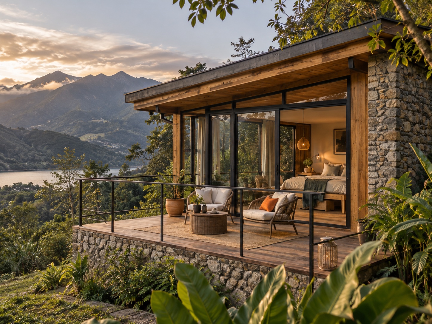 Cabaña turística como referencia visual para un sitio de servicios de alojamiento