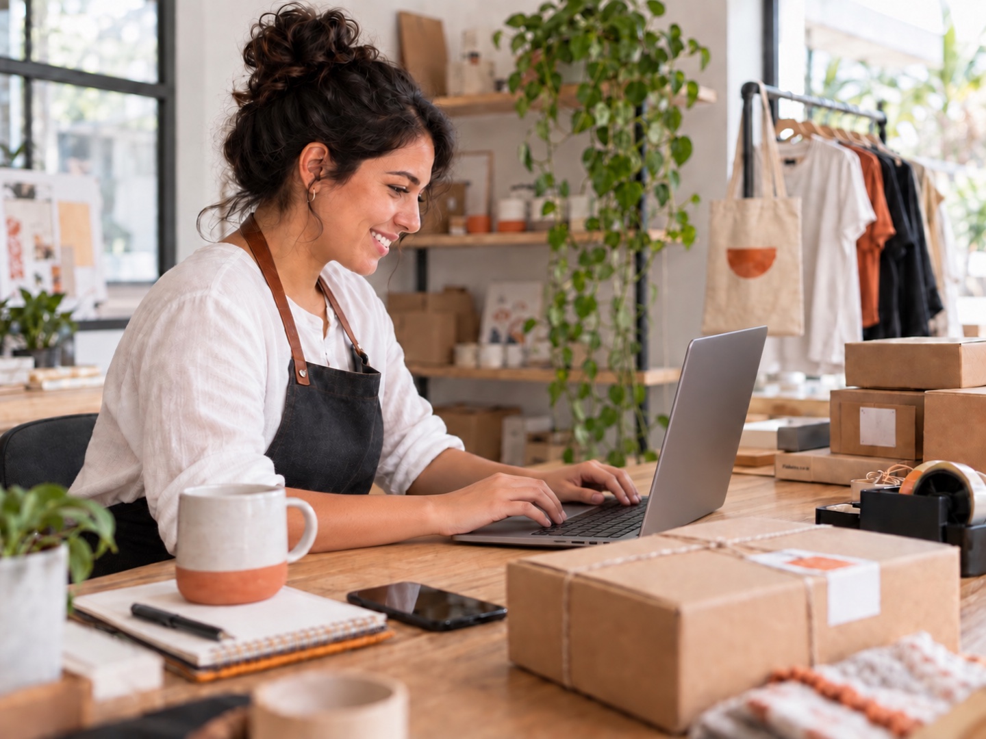 Equipo de una empresa revisando una venta recibida desde su tienda en línea